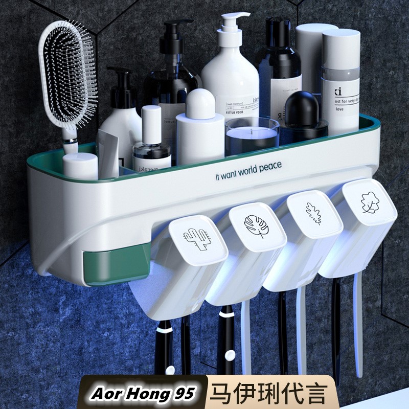 Toothbrush Shelve Makeup Room Toothbrushing Cup Gargling Cup Free-punch multifunction suction wall-mounted tooth-cylinder tooth suit