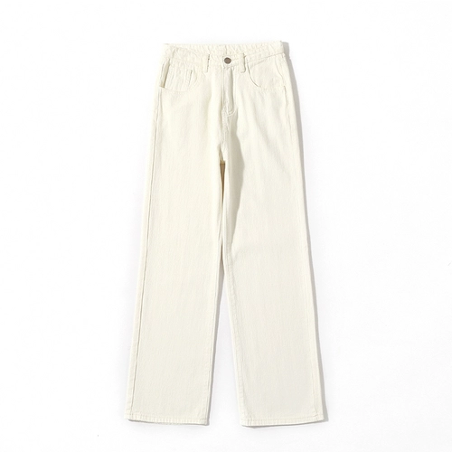 Белые джинсы, осенние демисезонные штаны, 2024 года, высокая талия, подходит для подростков, свободный прямой крой