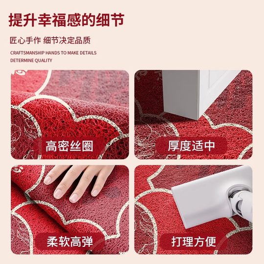 2025新年入户门地垫红色丝圈进门脚垫子玄关家用乔迁喜庆除尘地毯