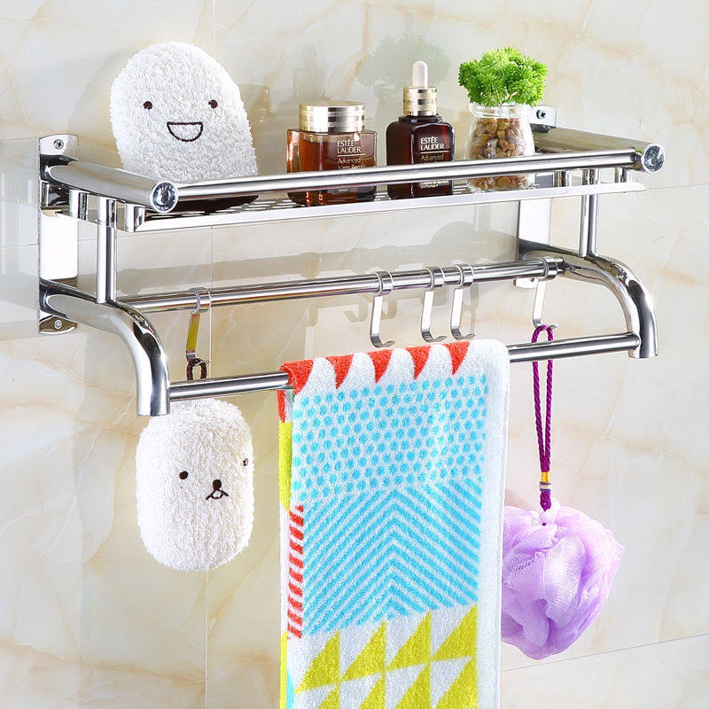 Thickened bathroom rack stainless steel towel rack free punch bathroom pendant shampoo shower gel storage rack