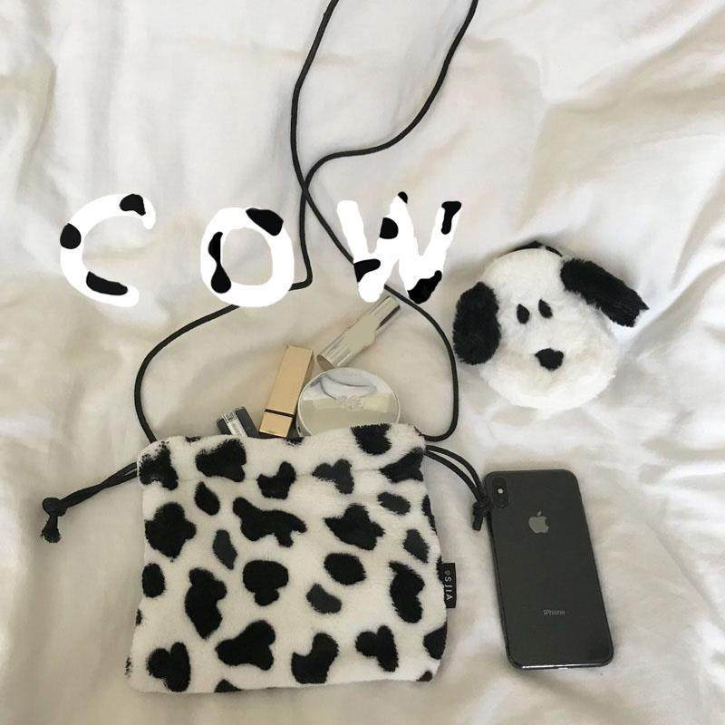 Cow cute mobile phone bag women's single shoulder Messenger bag Korean version of the trendy ins mobile phone bag coin purse mini small bag trendy
