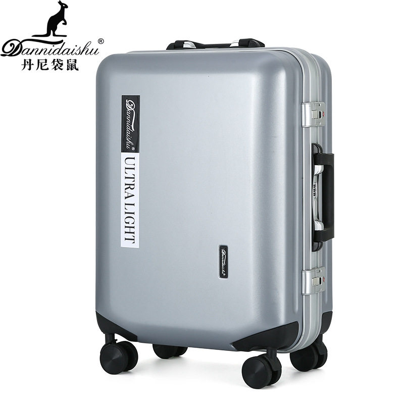 Danny Kangaroo brand trolley case new European and American aluminum frame luggage solid color simple mute universal wheel suitcase