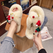 Christmas Slippers Woman Cute Elk Lovers Non-slip Home Warm Plush Fashion Cotton Tug Cartoon Indoor Autumn