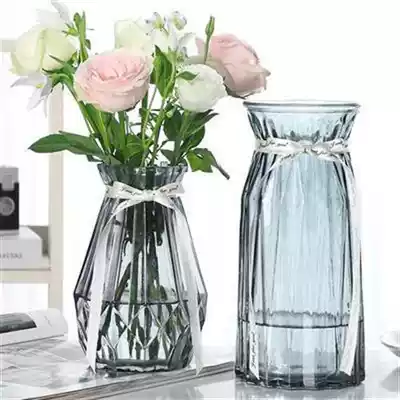 (Two sets) large simple glass vase transparent color hydroponic plants rich bamboo dry flower arrangement