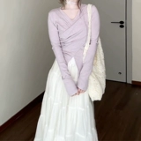 Сиреневый весенний лонгслив, длинная юбка, комплект, французский стиль, подходит для подростков