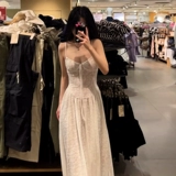 Белый кружевной приталенный корсет, длинная юбка, французский стиль, эффект подтяжки