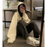 Ретро осенняя толстовка с капюшоном, демисезонная куртка с молнией, в американском стиле, оверсайз