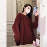 Демисезонный красный пуховик, трикотажный длинный свитер, 2025 года, средней длины