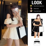 Белое весеннее платье, приталенный корсет, мини-юбка, открытые плечи, рукава фонарики