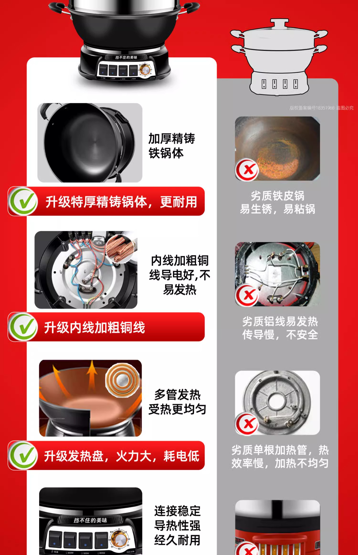 Плиты 扬子电炒锅多功能家用电热锅铸铁电炒锅蒸煮炖一体式插电电火锅 Yangtze Плиты 扬子电炒锅多功能家用电热锅铸铁电炒锅蒸煮炖一体式插电电火锅 Yangtze