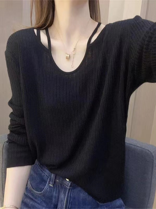 Trendy and Unique Off-Shoulder Knit Top for Women, Loose and Casual Style, Suitable for Spring and Autumn, Stylish Inner Layer T-Shirt Trendy and Unique Off-Shoulder Knit Top for Women, Loose and Casual Style, Suitable for Spring and Autumn, Stylish Inner Layer T-Shirt