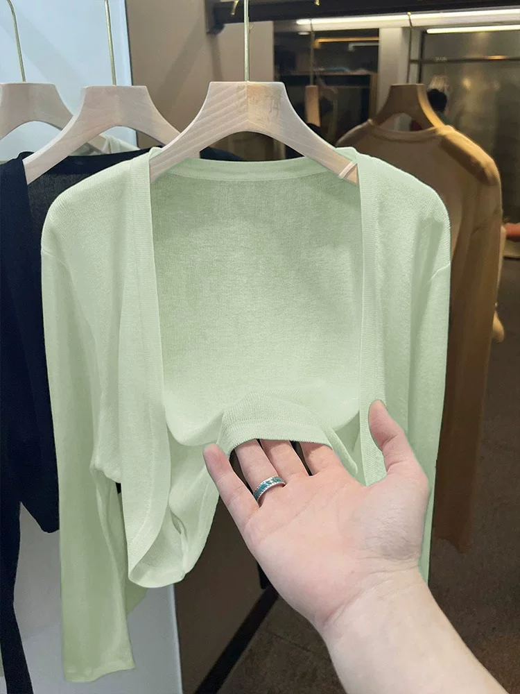 Белый короткий вязаный тонкий летний кардиган, slip-платье, шифоновая куртка