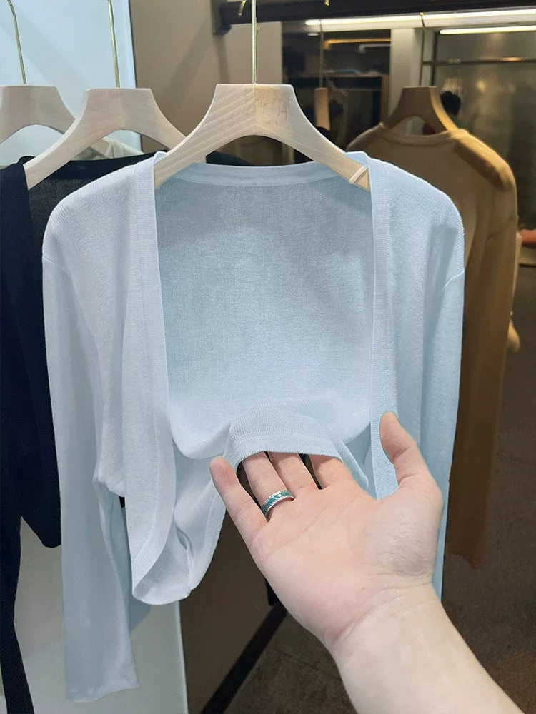 Белый короткий вязаный тонкий летний кардиган, slip-платье, шифоновая куртка