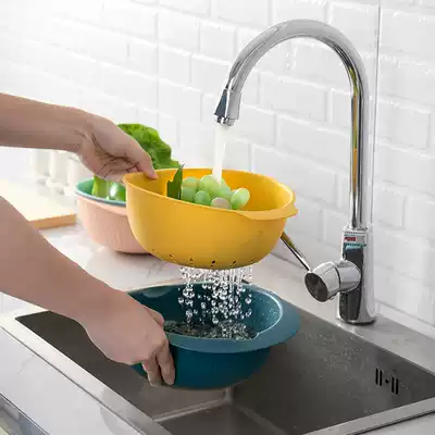 Japan multi-purpose leakage control water blue double-layer fruit and vegetable washing basin drain basket kitchen plastic cute function small household