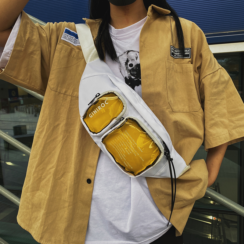 Champion messenger bag men's ins sports chest bag small backpack transparent shoulder bag female hip-hop personality student waist bag