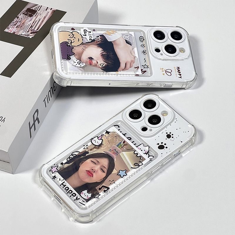 Cat and Dog Couple Card Holder Case Can Hold Polaroid Photos, Suitable for Apple 17/16 Pro Max Phone Case, 15/13 Soft Rubber, 11 Full Coverage, X/Xs Shockproof