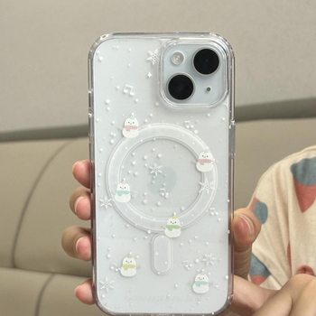 Full-Screen Snowman Magnetic Case Suitable for Apple 17/16/15 Large Hole 14 Simple 13Promax Phone Case 12 Soft Case Ice Transparent