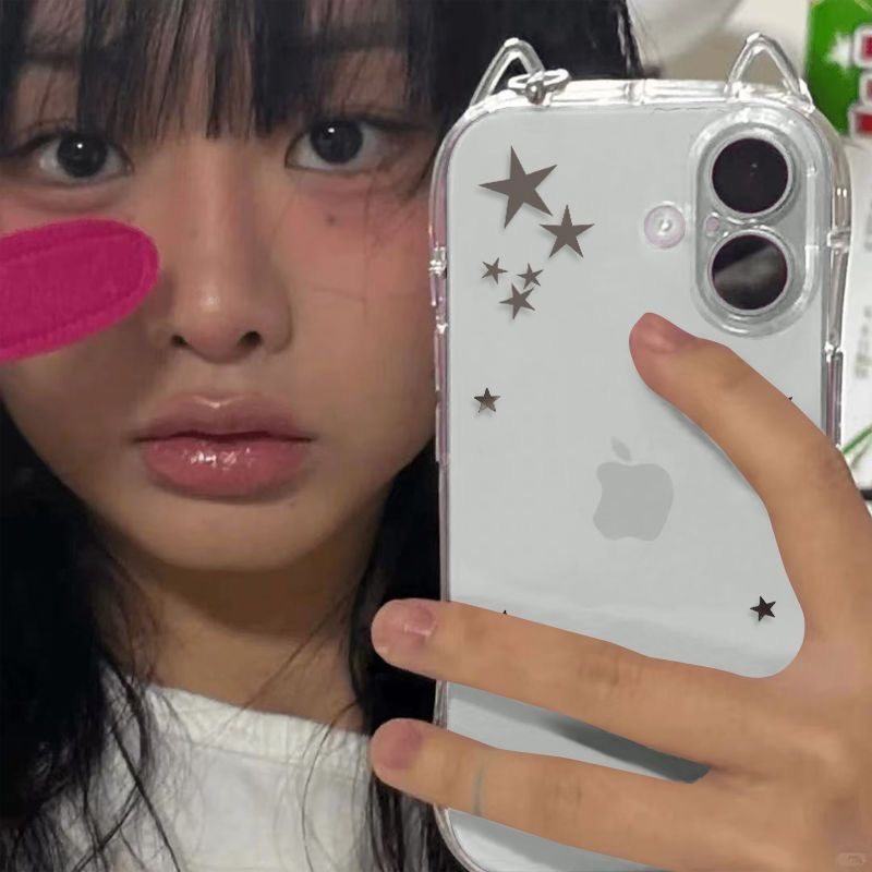 Casual Cat Ears and Stars Design for Holding Photos, Suitable for Apple 17/16Pro Phone Case iPhone 15 /14 Transparent 13/12 Simple 11 Soft Case