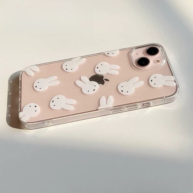 New Cute White Miffy Rabbit Phone Case Suitable for Apple 17/16/15, Precise Hole Full Coverage 14, Simple 13 Pro Max Phone Case, 12 Soft Case, Ice Transparent