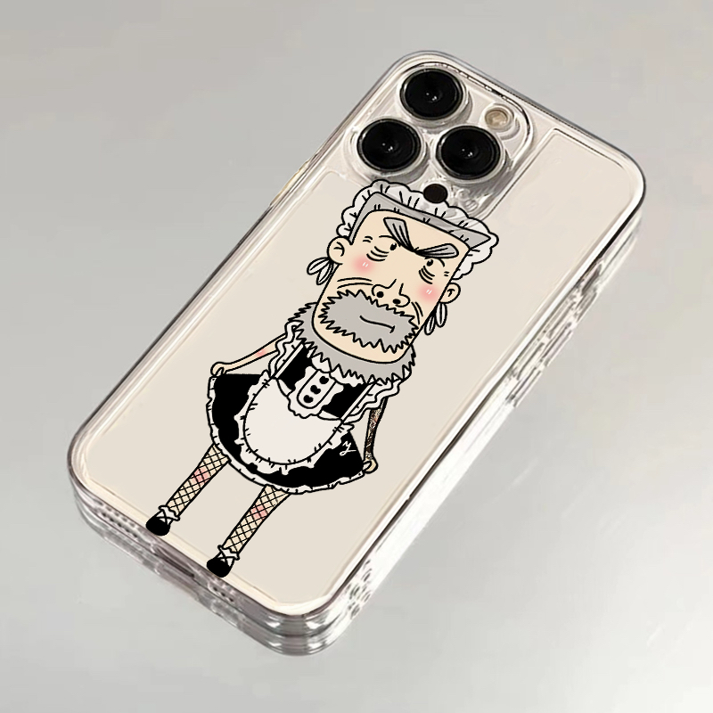 Funny Maid Grandpa Niu Transparent Case Suitable for Apple 17/16/15 Abstract 14 New Model 13Promax Phone Case 12 Soft Case Full Coverage