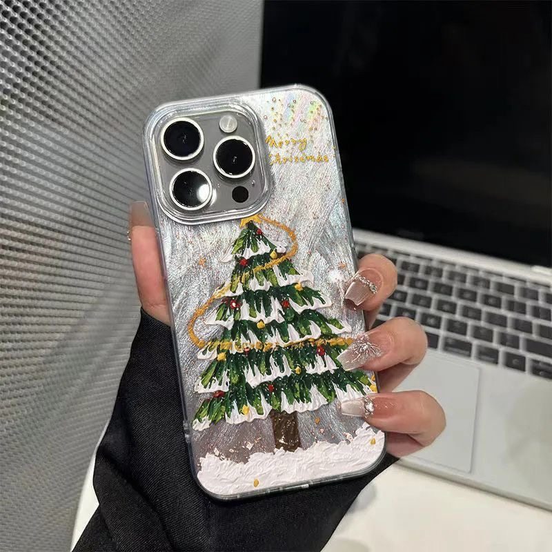 Gold Dot Christmas Tree Is Suitable for Apple 16Promax/14Plus Phone Case 15Pro/13 Feather Yarn 12/11/XS