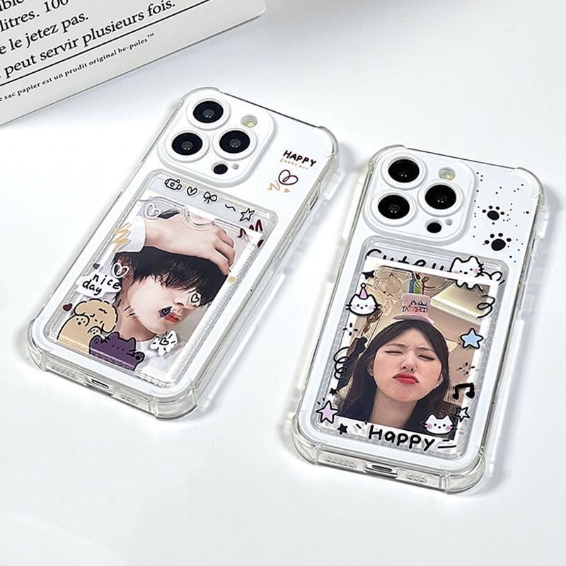 Cat and Dog Couple Card Holder Case Can Hold Polaroid Photos, Suitable for Apple 17/16 Pro Max Phone Case, 15/13 Soft Rubber, 11 Full Coverage, X/Xs Shockproof