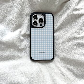 Popular Blue and White Checkered Pattern Suitable for Apple 17/16/15 Large Hole Half-Cover 13Promax Simple Phone Case 12 Anti-Drop and Dirt-Resistant