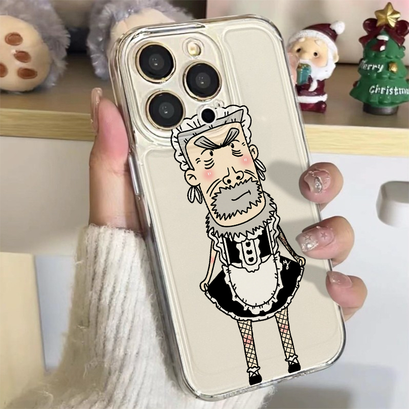 Funny Maid Grandpa Niu Transparent Case Suitable for Apple 17/16/15 Abstract 14 New Model 13Promax Phone Case 12 Soft Case Full Coverage