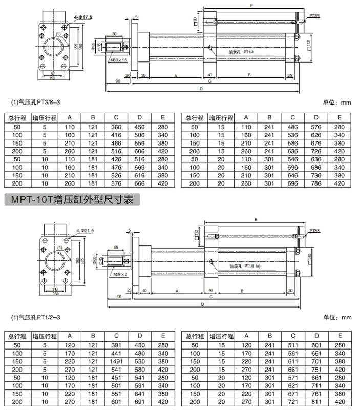 Xi lanh tăng áp khí-lỏng dòng MPT tùy chỉnh 
            MPT63/80/100-50/100/150-5/10L-5/10/20 tấn xi lanh thuy luc xy lanh thủy lực 2 chiều