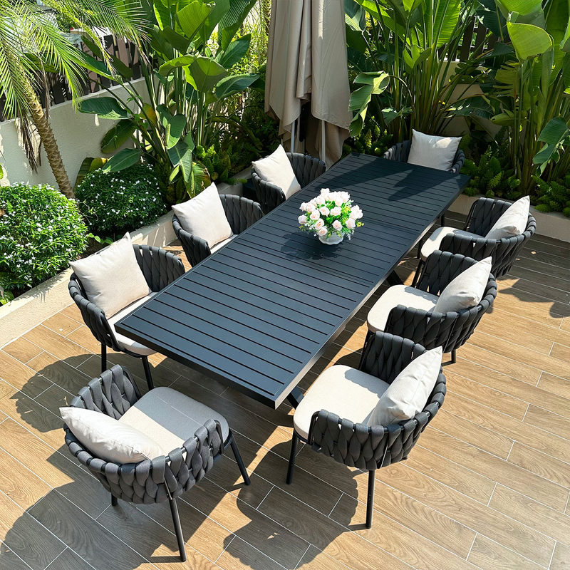 Aluminum Alloy Outdoor Table and Chair Set for Courtyard, Garden, Terrace, Waterproof and Sun-Resistant Leisure Dining Table and Chair Set with Rattan Chairs Aluminum Alloy Outdoor Table and Chair Set for Courtyard, Garden, Terrace, Waterproof and Sun-Resistant Leisure Dining Table and Chair Set with Rattan Chairs