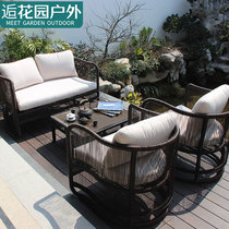Outdoor Rattan Chair Sofa Combination Balcony Outdoor Chinese Courtyard Garden Leisure Hotel Waterproof Open-air Rattan Sofa
