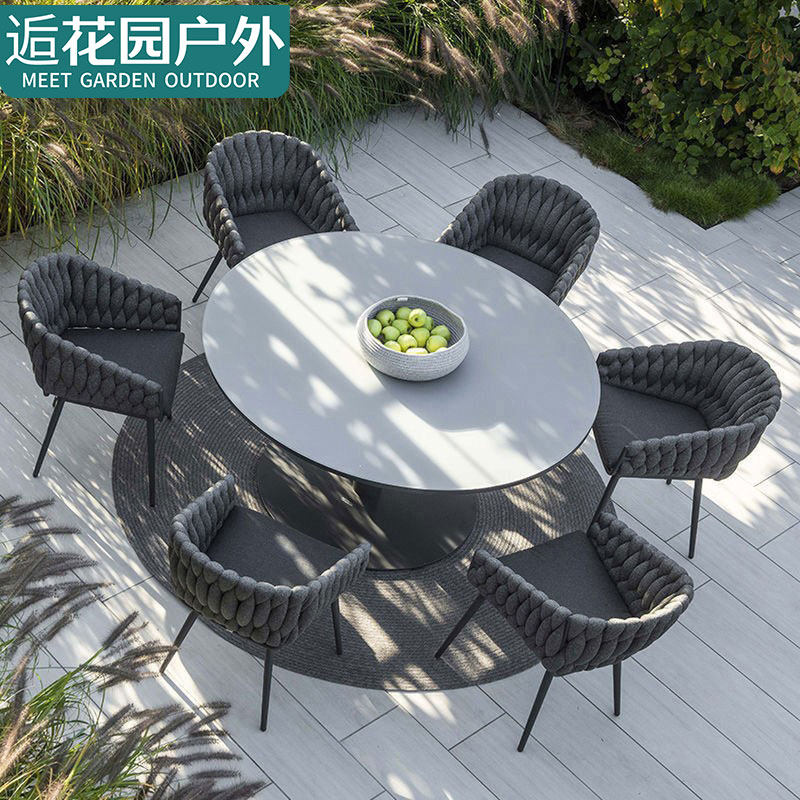 Outdoor open-air garden table and chair combination rattan chair leisure rattan chair hotel model room furniture outdoor courtyard dining table