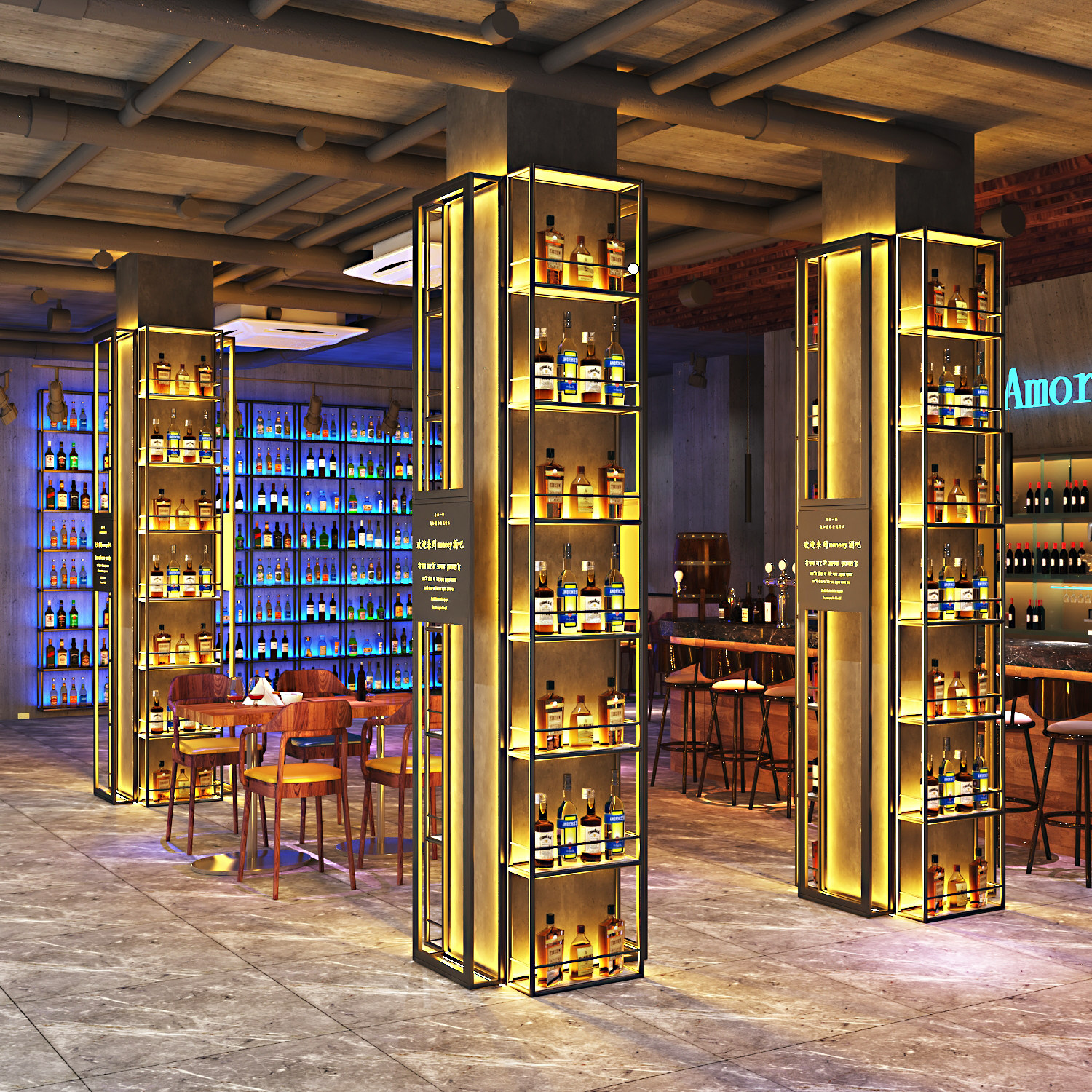 Industrial Wind Iron Art Wine Rack Wall-mounted Dining Bar Pillar Shelf Decoration Shelf Luminous close to wall Broken Beer Racks-Taobao