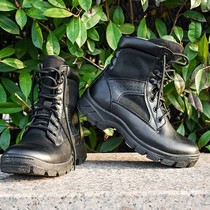 Recall to the new laces of the new lace in the cylinder Bull Leather Combat Boots Outdoor Wear and anti-slip Tactical boot mesh Light Waterproof Boots