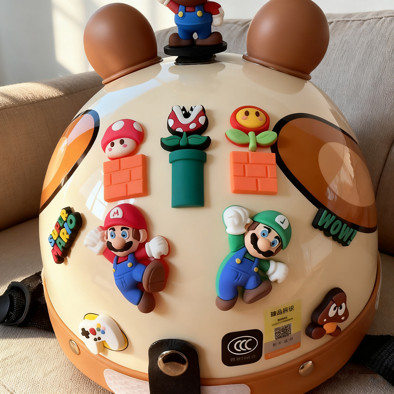 Motorcycle Helmet Mario 3D Decorative Accessories Super Mario Scratch Cover Personalized DIY Soft Rubber Ornaments