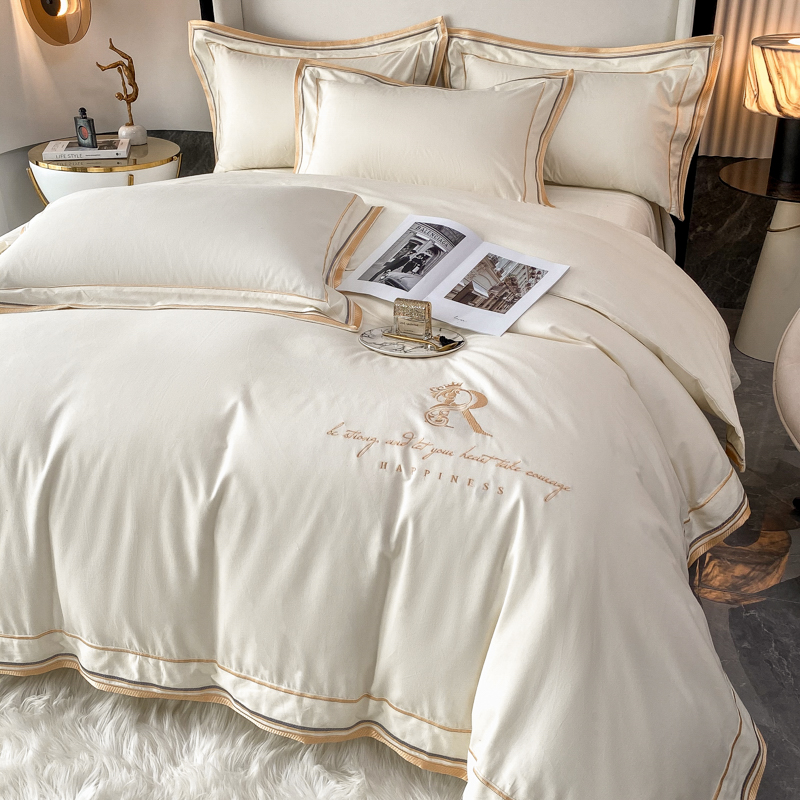 Luxurious Fuannah Home Textile Four pieces of pure cotton milled wool full cotton quilts with high-end embroideries light and luxurious modern pure color beds