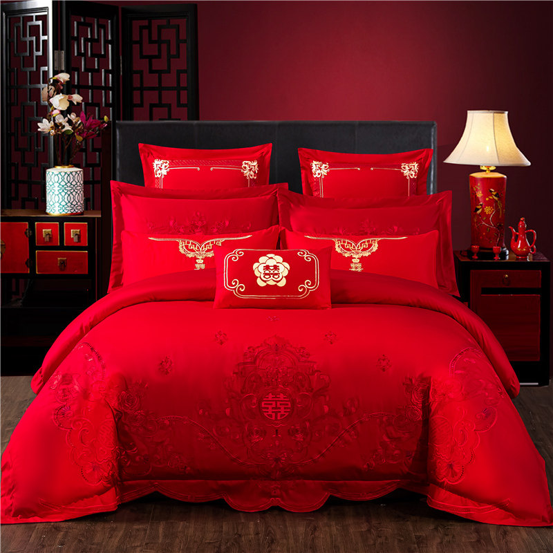 The official flagship store of the wedding four pieces of red embroidery married 2m more than 2m sets