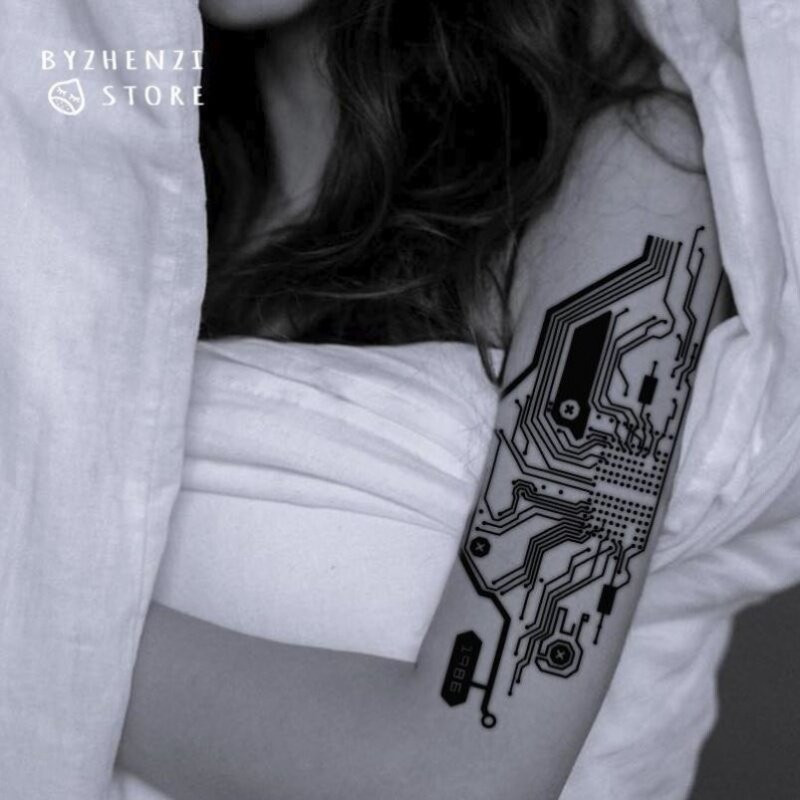 2 * juice tattoos with arm human circuit board Cyberpunk robot herb semi-permanent juice tattoo