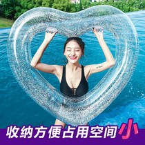 New swimming ring adult children Net red transparent sequin heart-shaped water inflatable floating ring sitting ring photo artifact