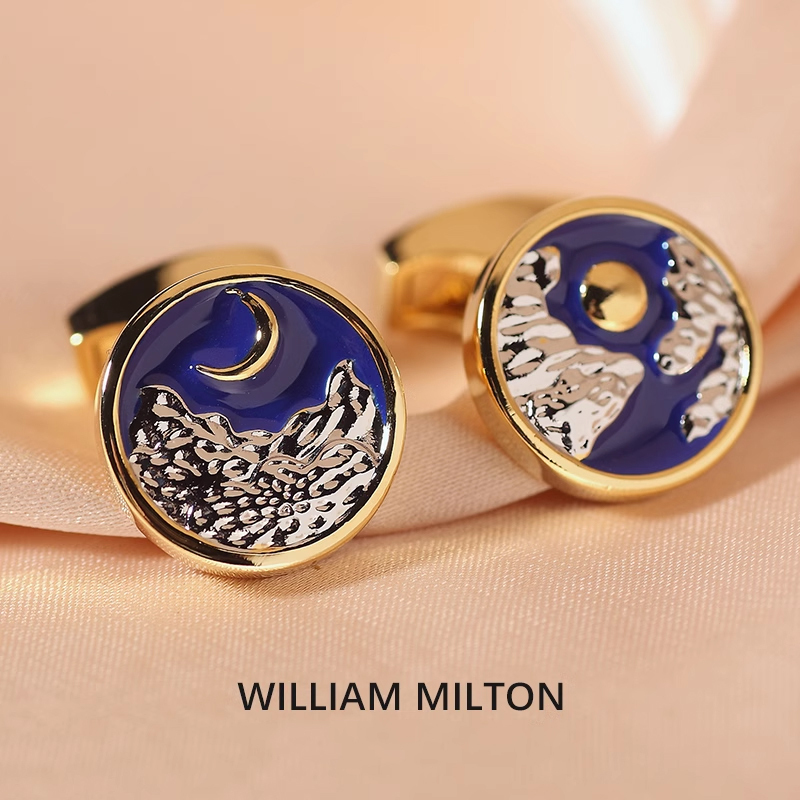 William Milton Chinese-Style Enamel Cloud and Sun Cufflinks for Men, Light Luxury Birthday Gift, High-End Cuff Pin Gift Box