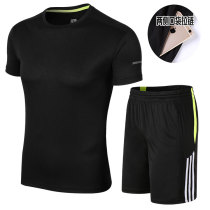 Sports suit mens summer thin running fitness suit zipper five-point shorts quick-drying t-shirt summer sports clothes