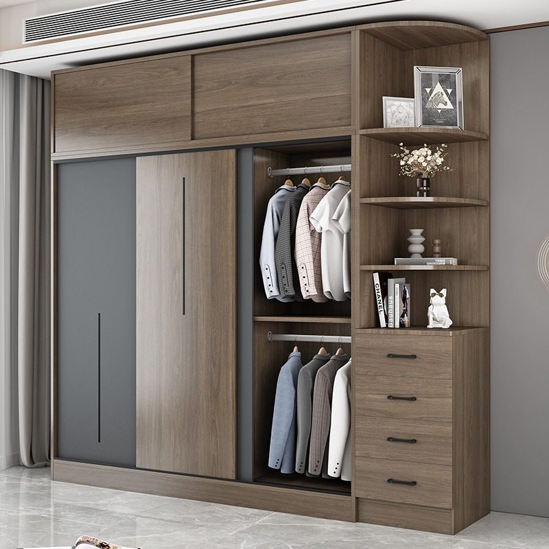 Wardrobe Ramen Home Bedrooms Modern minimalist small family Type lockers Sliding Door Solid Wood Large Closet