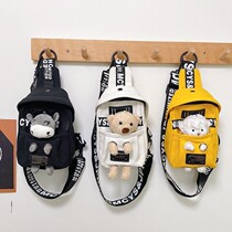 New Net Red Bear canvas shoulder bag chest bag female students fashion cute mobile phone bag Japanese animation shoulder bag