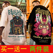 Chinese style playing mahjong mens mens summer short-sleeved T-shirt mens ins Wind loose couples students wild trend hip-hop