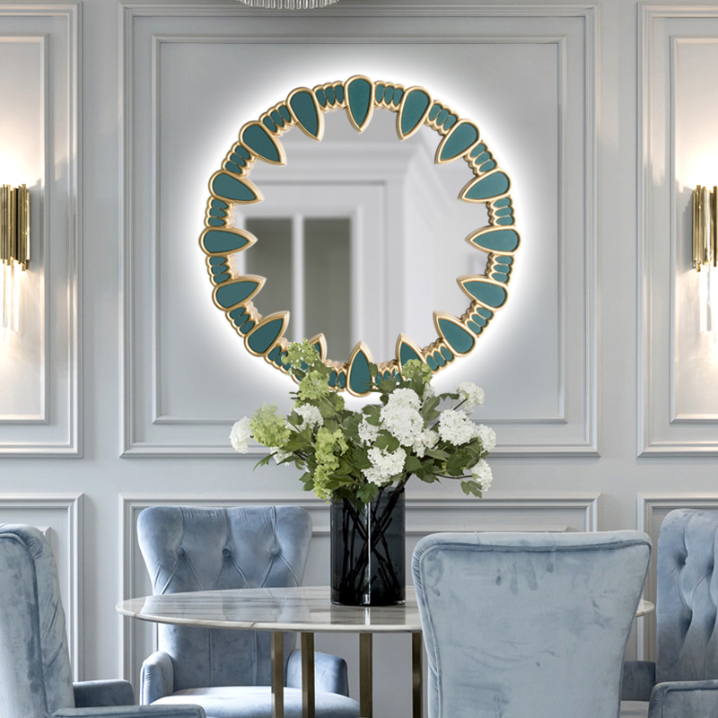 Neoclassical minimal circular mirror decorated mirror creative masonry mirror northern European living room hanging mirror customization