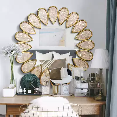 Nordic shell art cosmetic mirror bedroom cosmetic mirror light luxury porch wall mirror round bathroom mirror decorative mirror