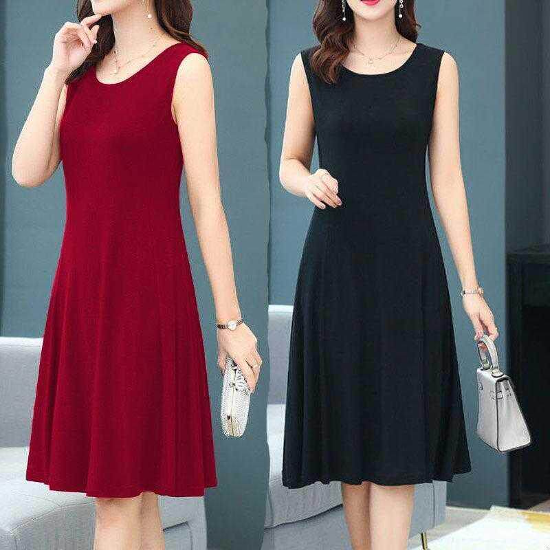 Modale Harness Vest Dress Undershirt External Wearing of Knee Ocean Dress Knitted Sling Dress Large Size Code Long Dress Summer