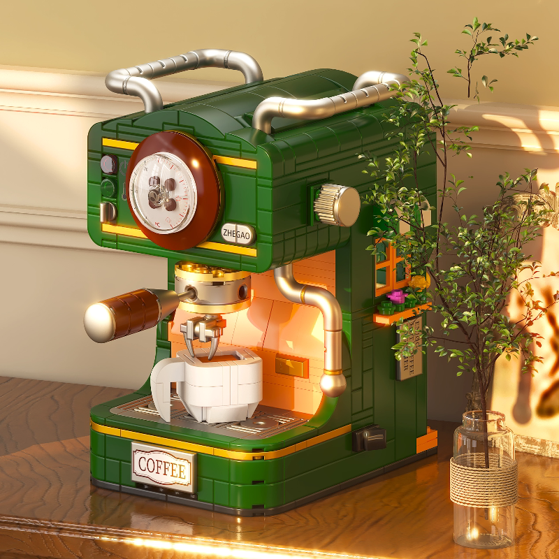 Zhegao Creative Retro Coffee Machine Building Block Toy Gift for Girls and Boys Aged 8 and Above, High-Difficulty Puzzle Series