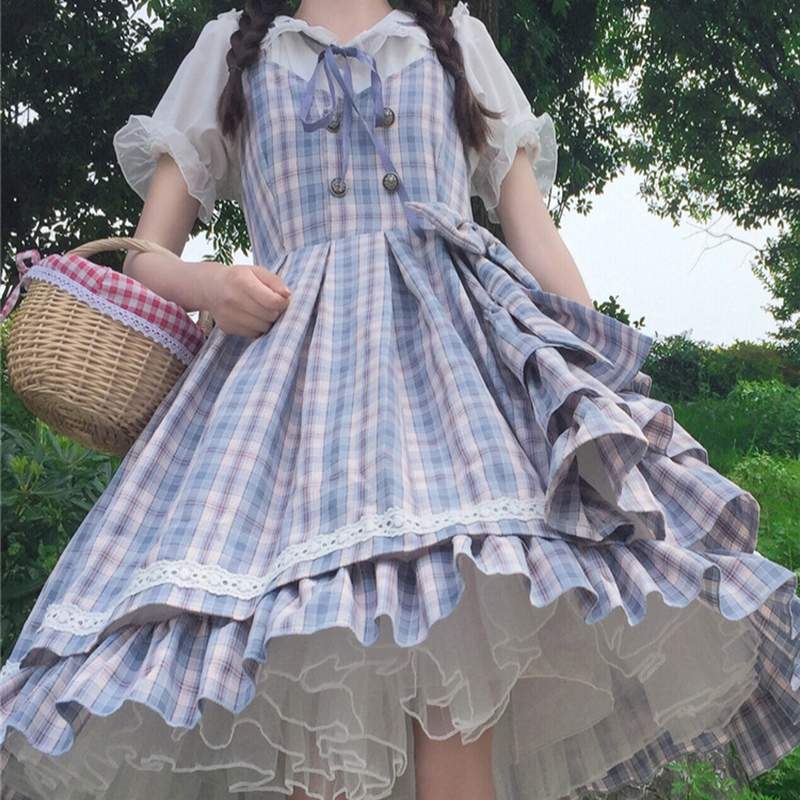 Summer women's clothing Japanese soft sister Lolita dress Navy collar shirt bow Lolita women's sundress