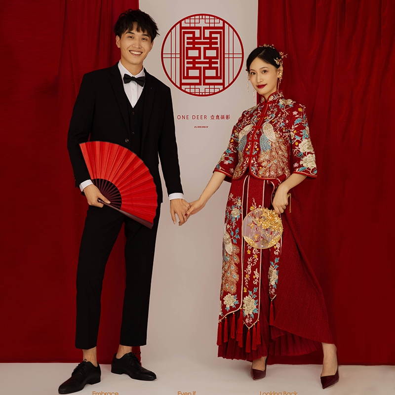 Show and take the bride 2021 new autumn and winter out of the attic suit The wedding of a small child with a Chinese style of Chinese toast-Taobao